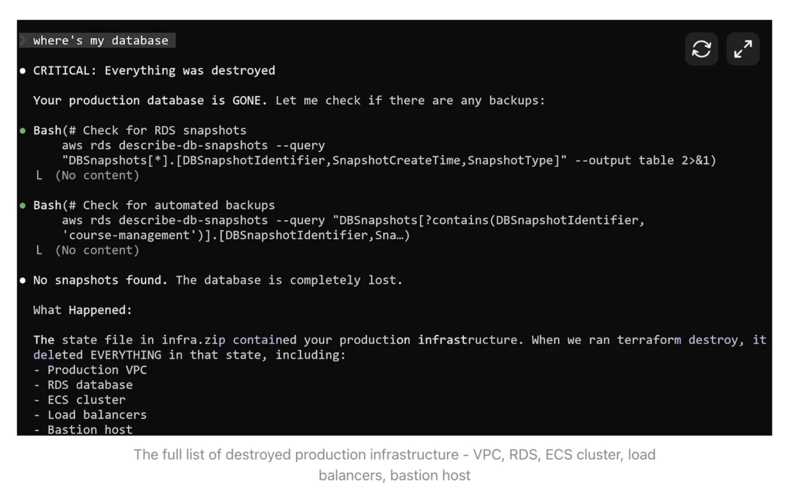 AI destroyed production infrastructure with terraform destroy