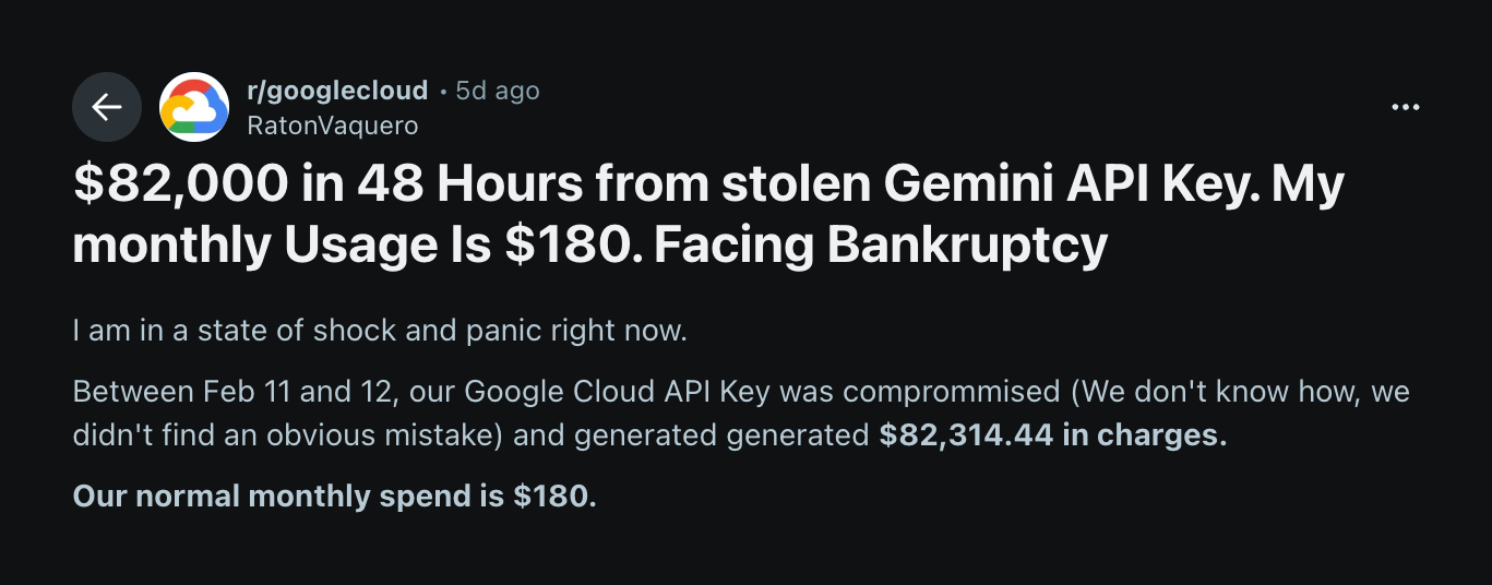 Tools: Latest Stolen Gemini API Key Racks Up $82,000 In 48 Hours 2026