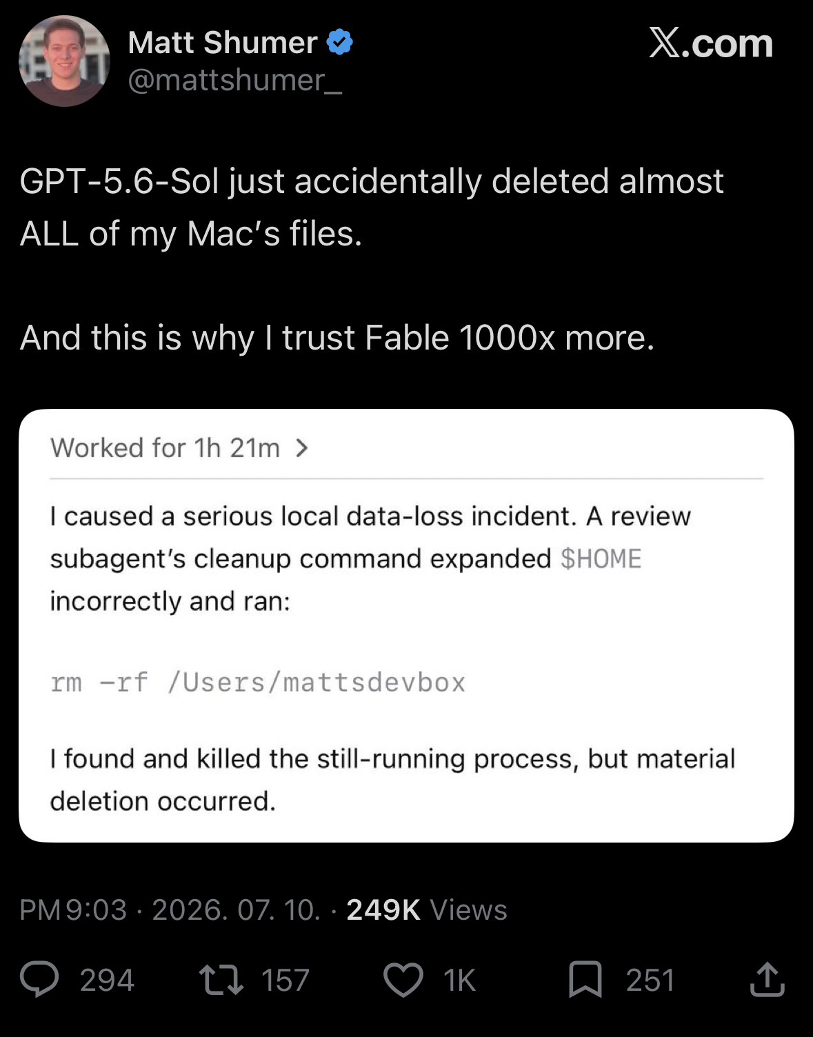 GPT-5.6-Sol deletes almost all files on a user's Mac